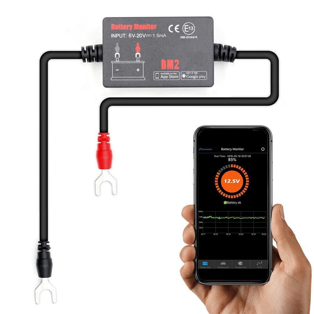 12V Car Battery Monitor Via Bluetooth 4.0 BM2 Voltage Meter Tester Alarm Tester Tools Black